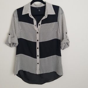 Sheer Black and White Button Down